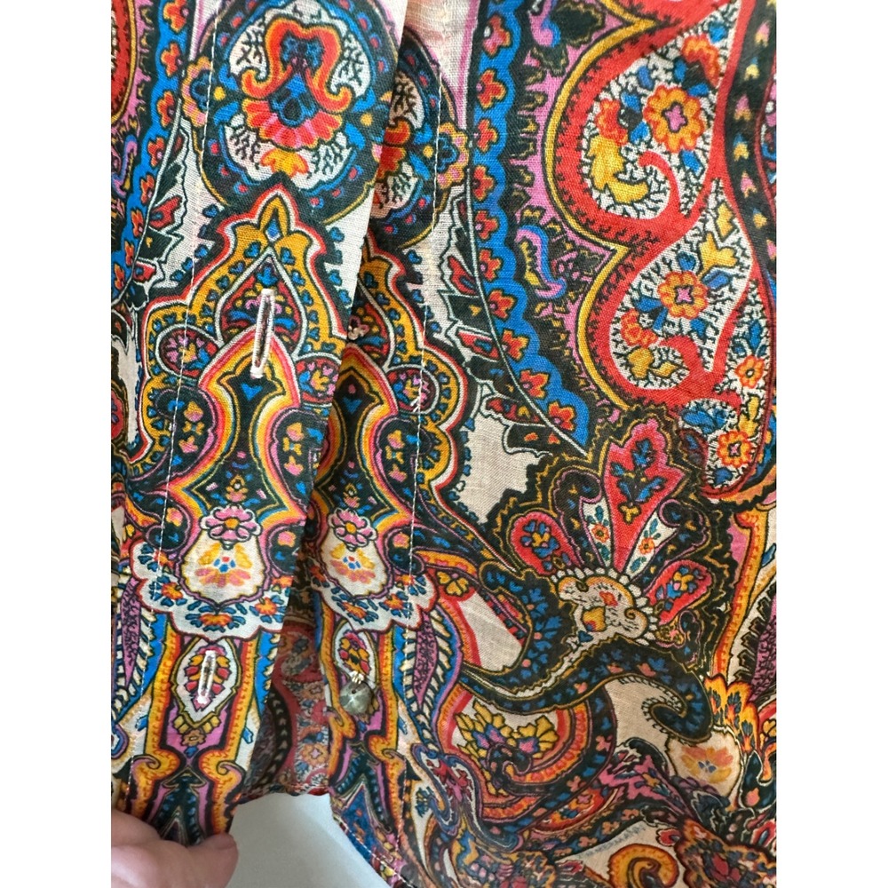 Zimmermann Multi Color Paisley Print 100% Ramie Button Up Shirt Long Sleeve 10 M View 5